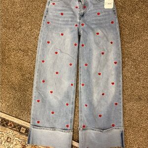 Altar'd State Blue Jeans with Red Heart Pattern
